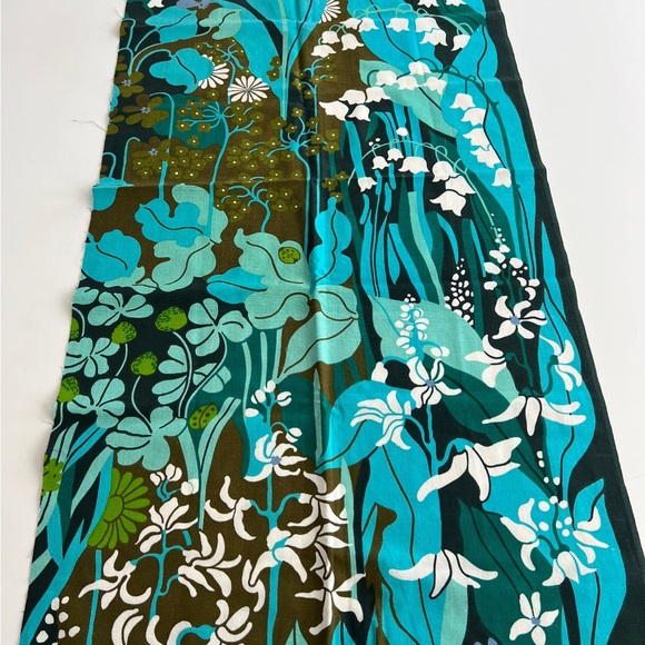 Vintage turquoise fabric design Louise Carling Sweden. Rare 70s retro fabric - Picture 5 of 7